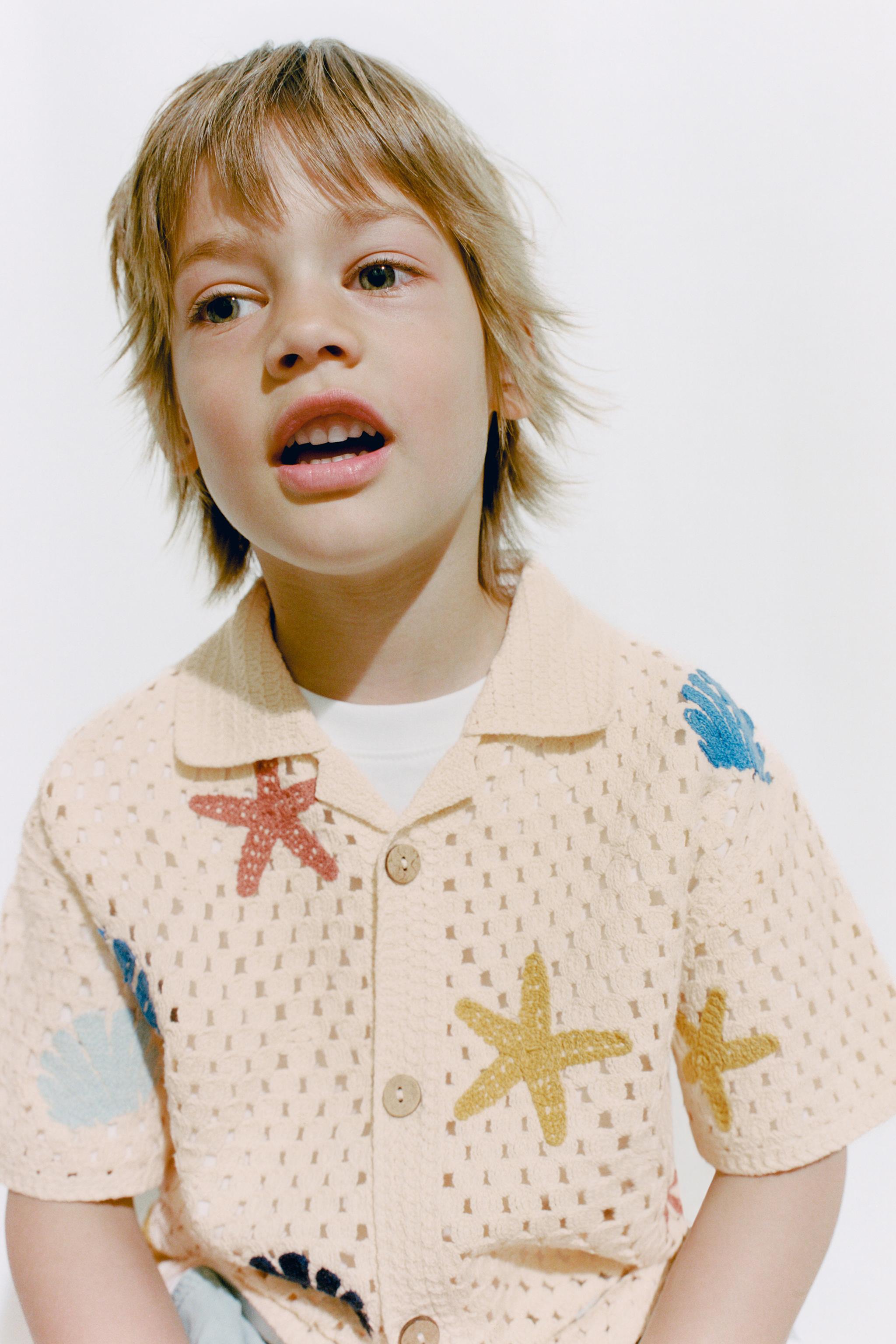 MARINE MOTIF CROCHET KNIT SHIRT